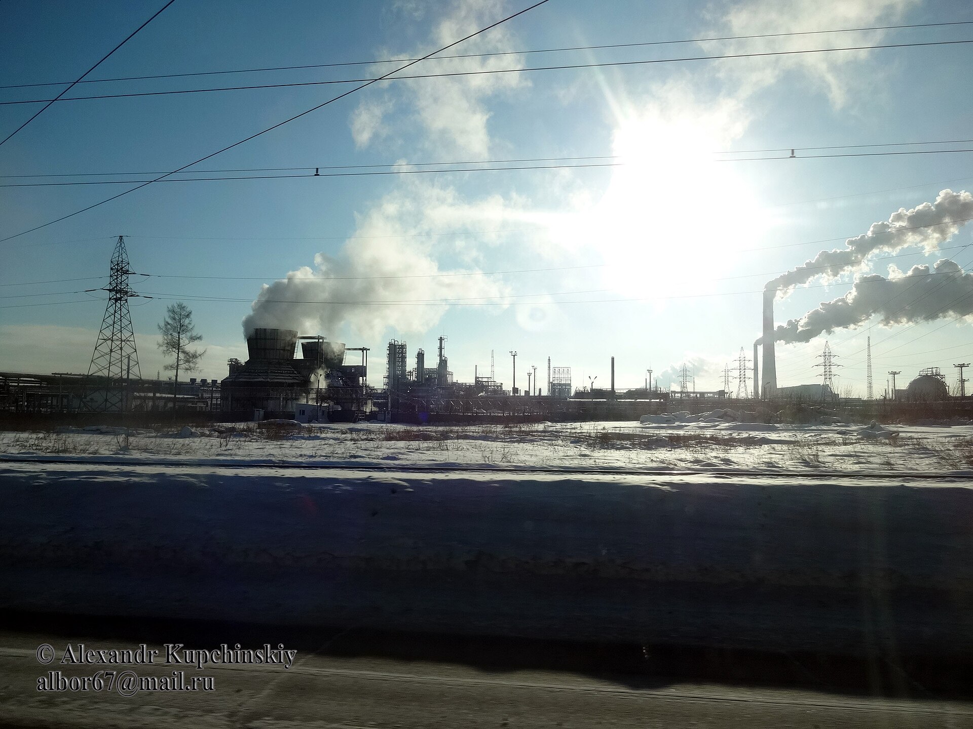 Pipework and process equipment at a petrochemical site, seen from close range