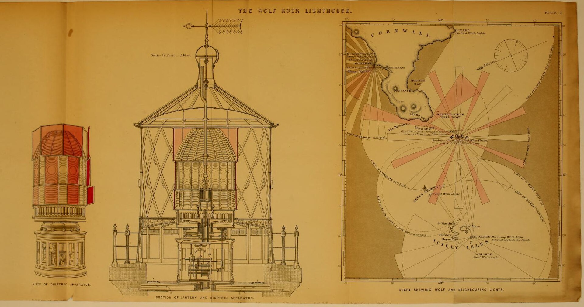 A lighthouse lens and a navigational chart displayed together